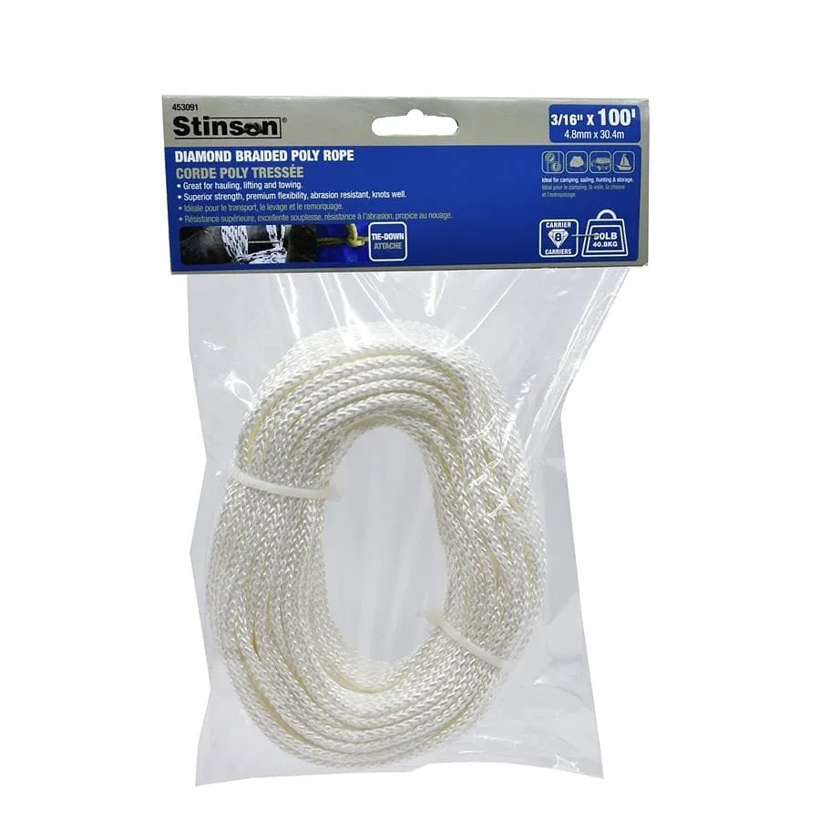 8-Carrier Diamond Braided Poly Rope 3 / 16in x 100ft
