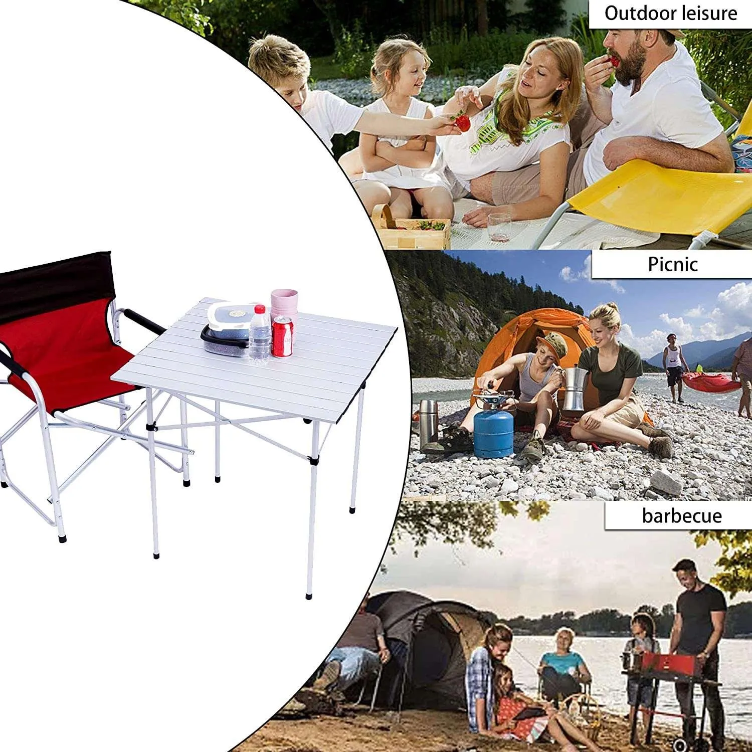 Aluminum Camping Table Lightweight Portable Outdoor Picnic Table with Roll Up Top Carrying Bag for Picnic Beach BBQ Party Traveling Hiking