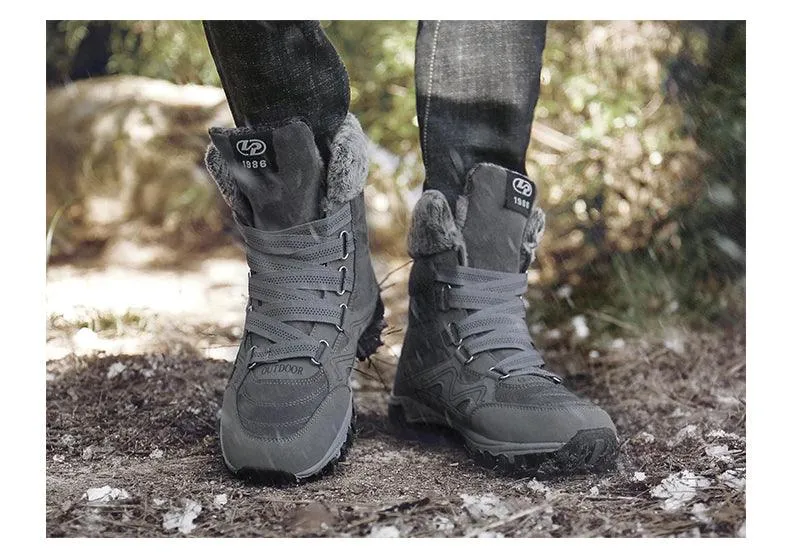 Fur Plush Warm Men Ankle Waterproof Men Boots Outdoor Non-Slip Hiking Boots