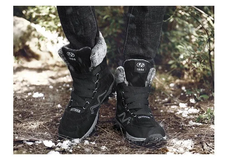 Fur Plush Warm Men Ankle Waterproof Men Boots Outdoor Non-Slip Hiking Boots