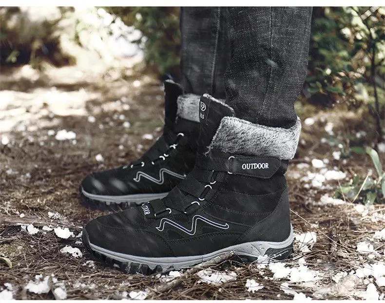 Fur Plush Warm Men Ankle Waterproof Men Boots Outdoor Non-Slip Hiking Boots
