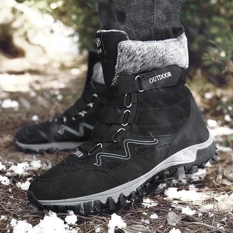 Fur Plush Warm Men Ankle Waterproof Men Boots Outdoor Non-Slip Hiking Boots