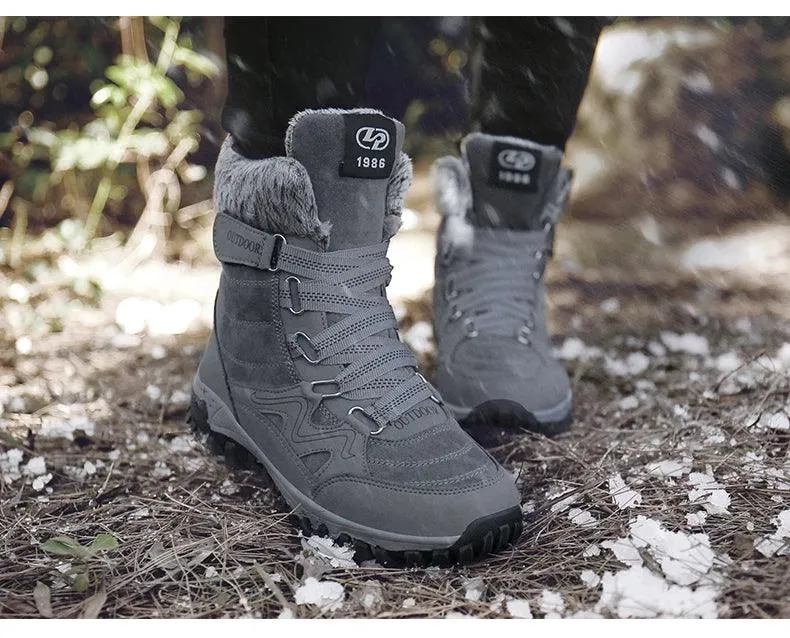 Fur Plush Warm Men Ankle Waterproof Men Boots Outdoor Non-Slip Hiking Boots