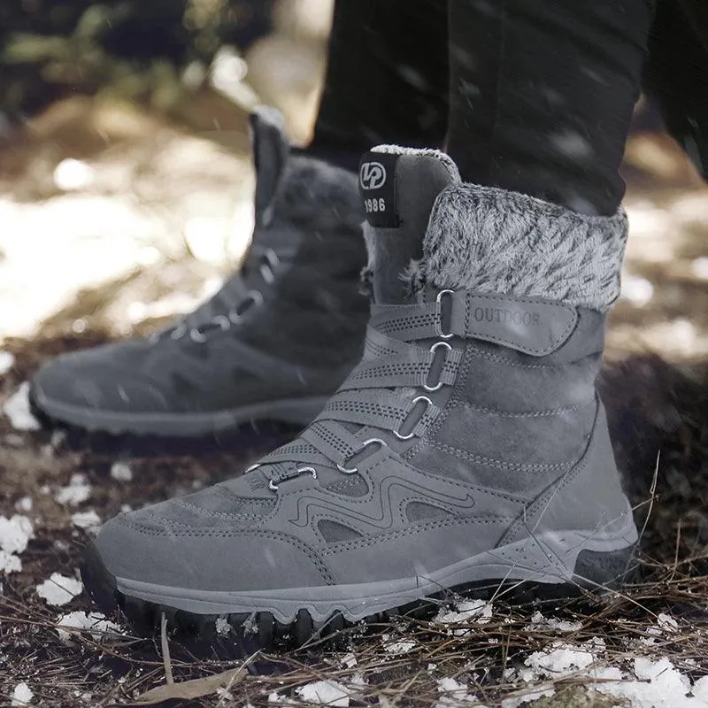 Fur Plush Warm Men Ankle Waterproof Men Boots Outdoor Non-Slip Hiking Boots
