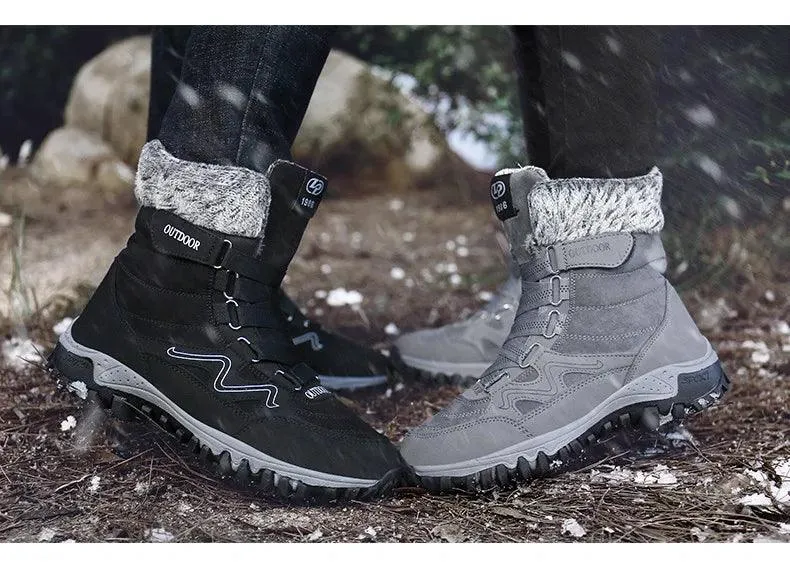 Fur Plush Warm Men Ankle Waterproof Men Boots Outdoor Non-Slip Hiking Boots