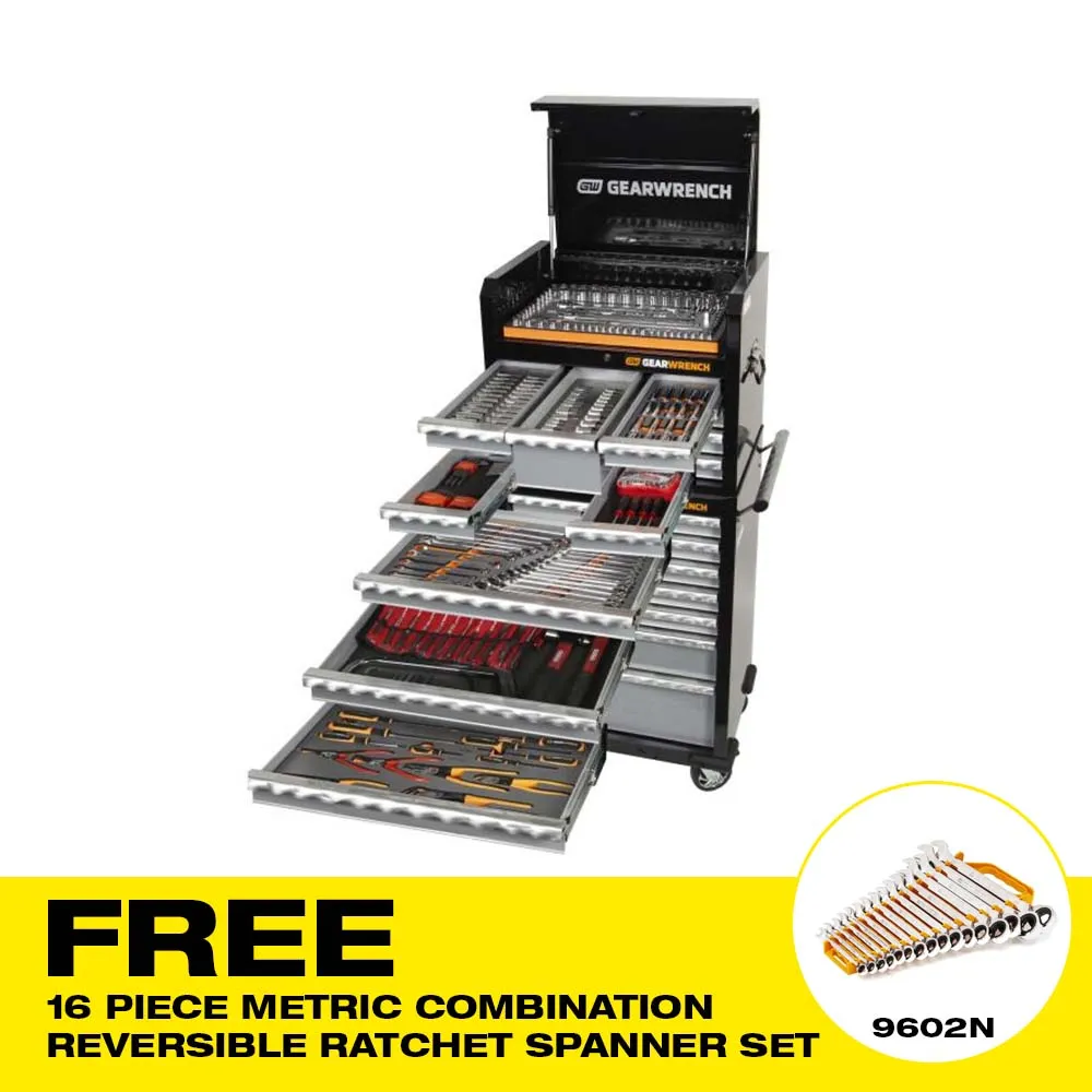 Gearwrench 89915 326 Piece Metric & SAE 14 Drawer 26" Roller Cabinet & Tool Chest Combo Kit