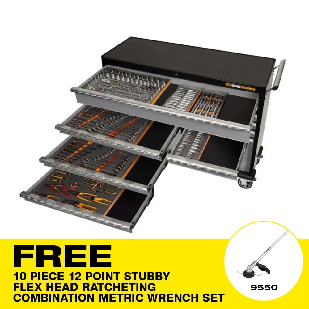 Gearwrench 89928 234 Piece Metric & SAE 10 Drawer 26" Roller Cabinet & Tool Chest Combo Kit with Side Cabinets