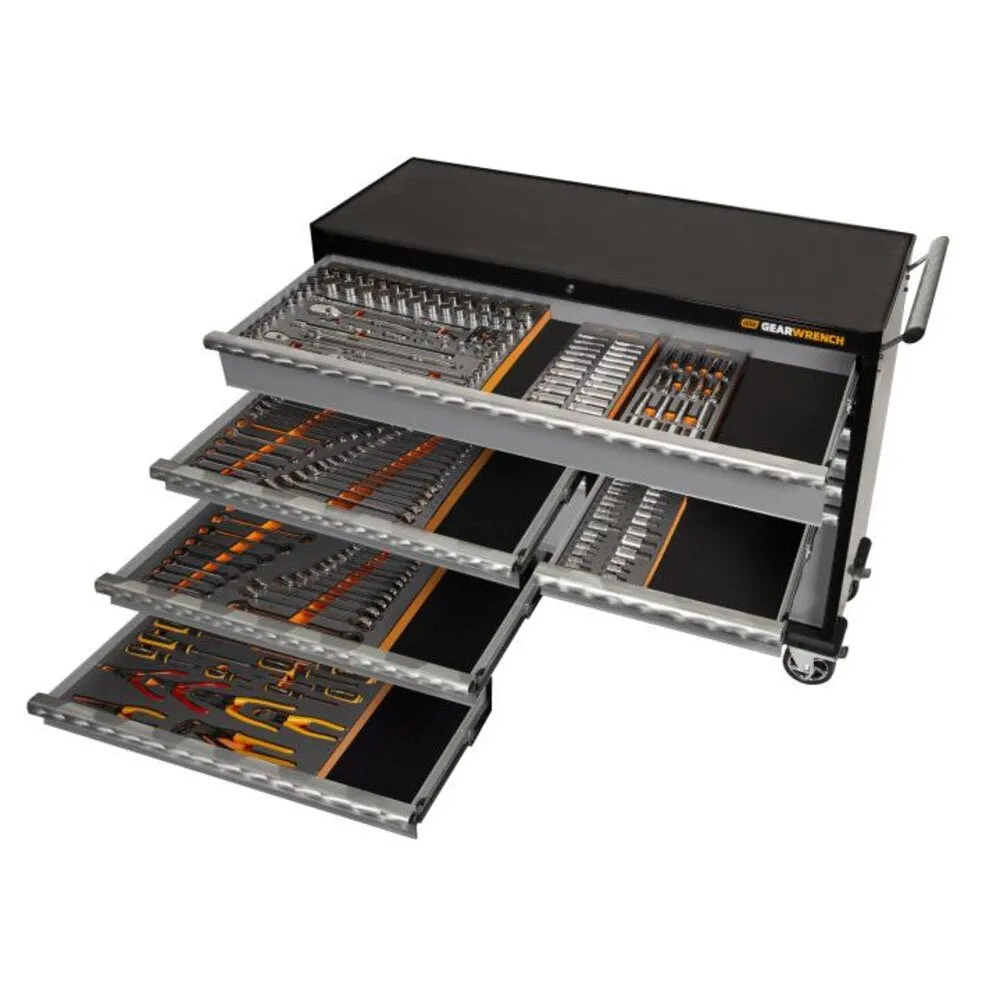 Gearwrench 89928 234 Piece Metric & SAE 10 Drawer 26" Roller Cabinet & Tool Chest Combo Kit with Side Cabinets