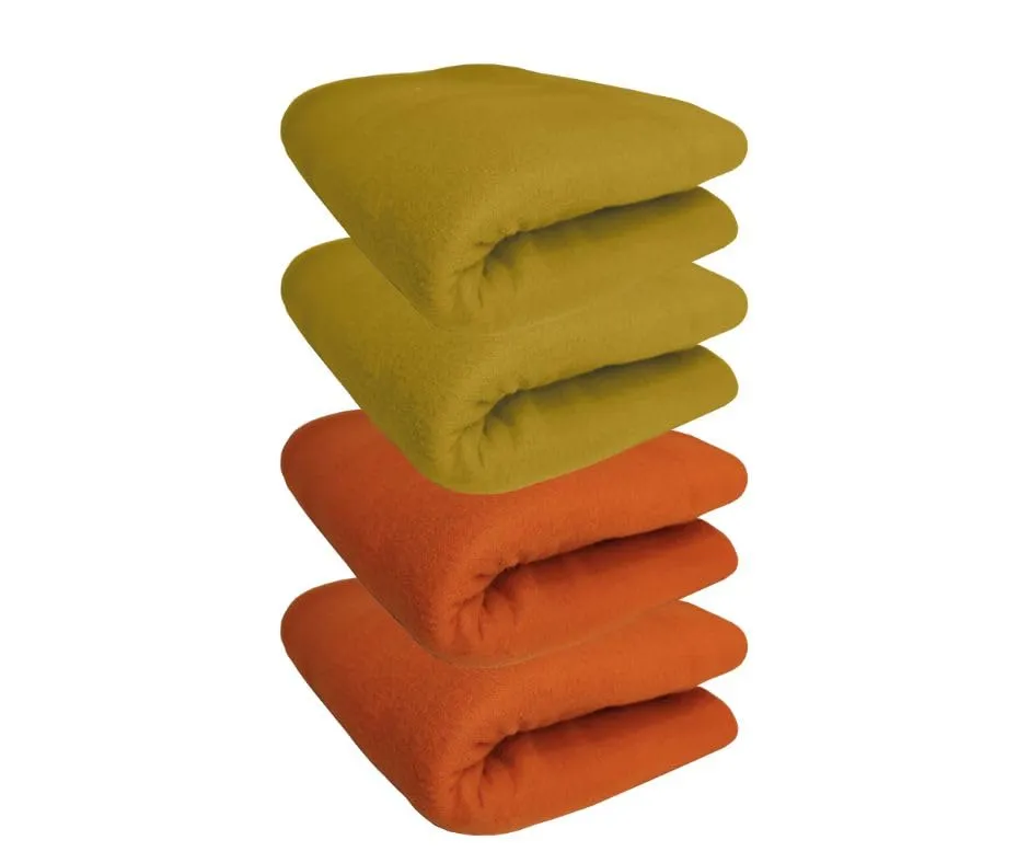 HOMIEE Polar Fleece Blanket – Double Bed Blanket Warm & Cozy Premium Fleece Blanket for Bed, Sofa, Camping, Travel and Cold Nights Lightweight Pack of 4 (600 gm Each) (2 Orange 2 Rust)