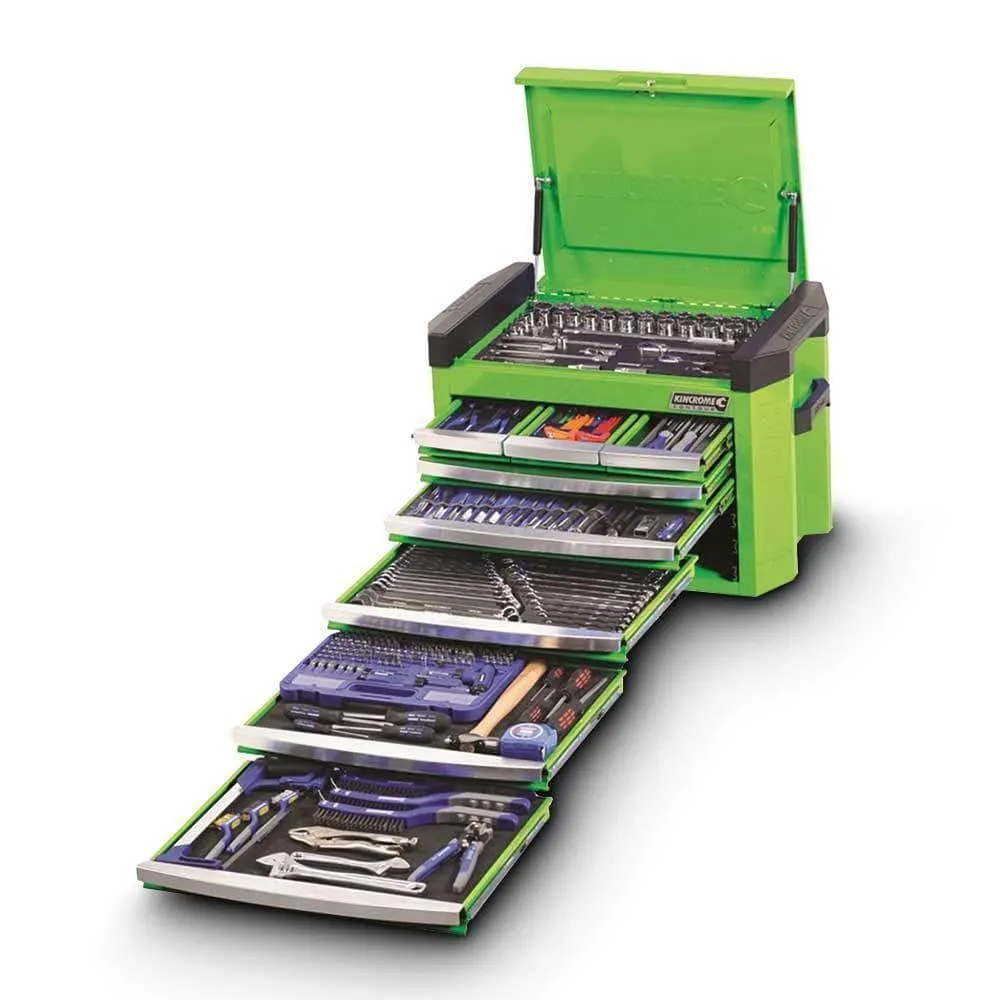 Kincrome K1502G 328 Piece Metric & SAE 8 Drawer Green Contour Workshop Tool Chest & Roller Cabinet