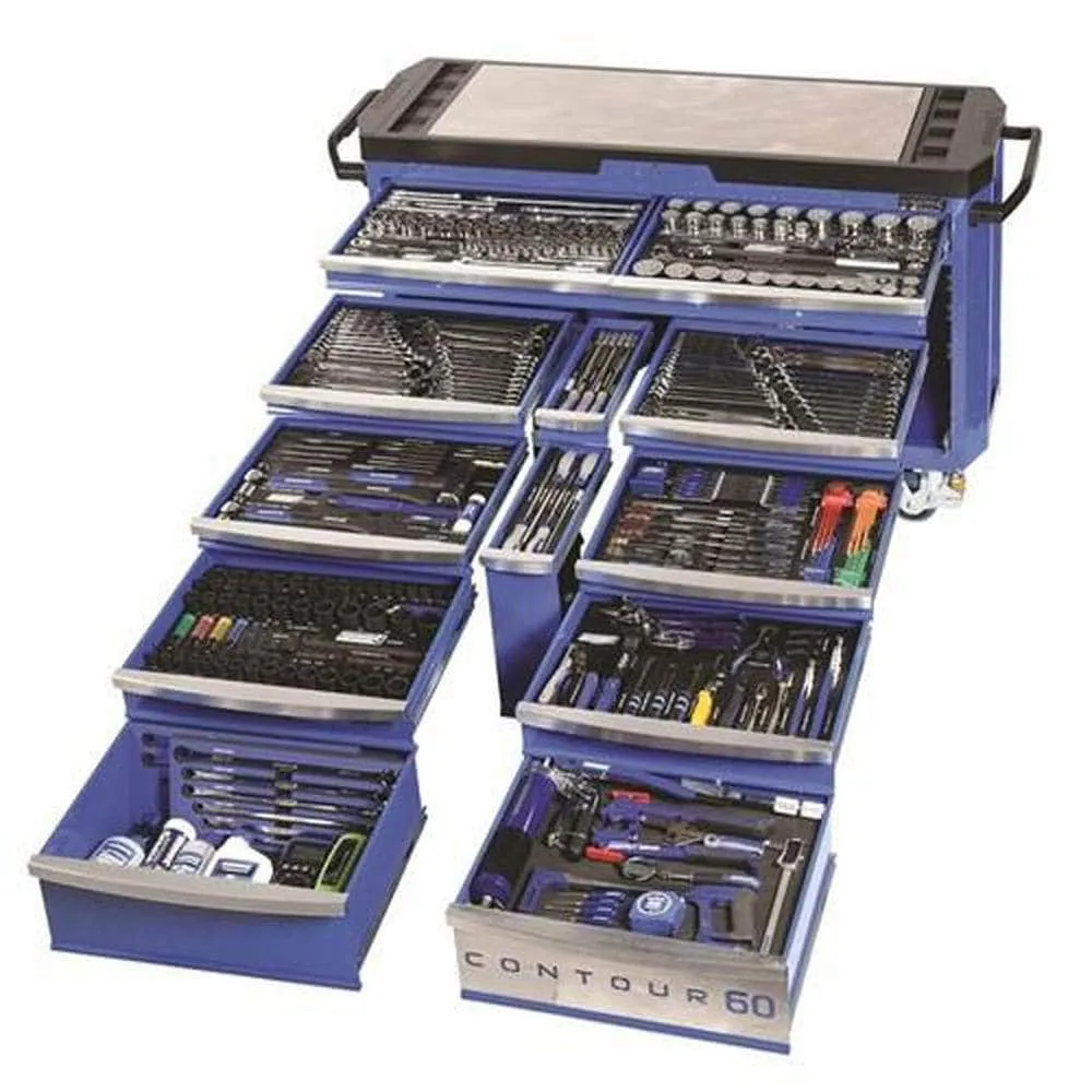 Kincrome K1560 500 Piece 60" Metric & SAE 12 Drawer Blue Contour Workshop Tool Chest & Roller Cabinet