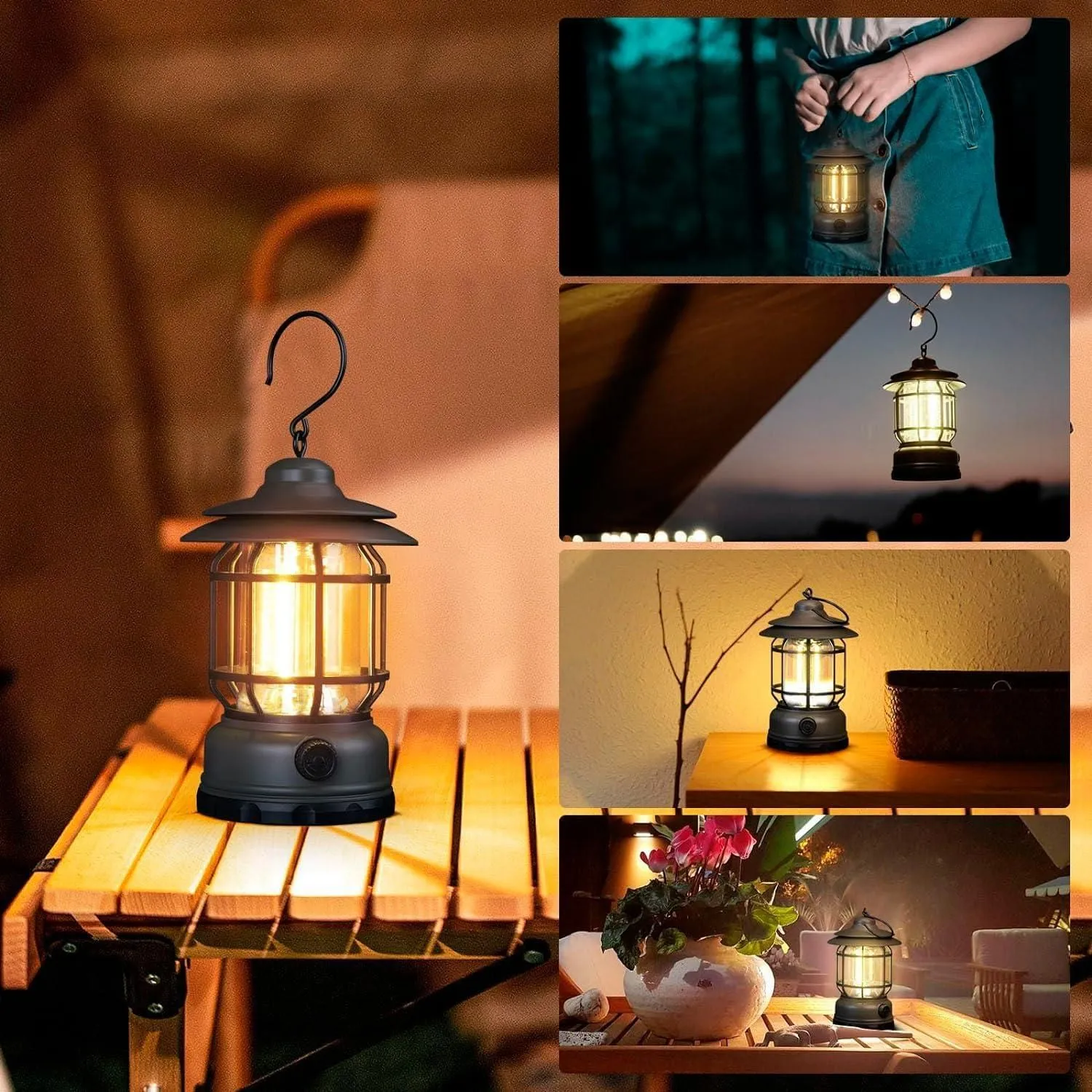 Lantern: Portable Camping Lamp with Knob Adjustable LED & Type-C Charging
