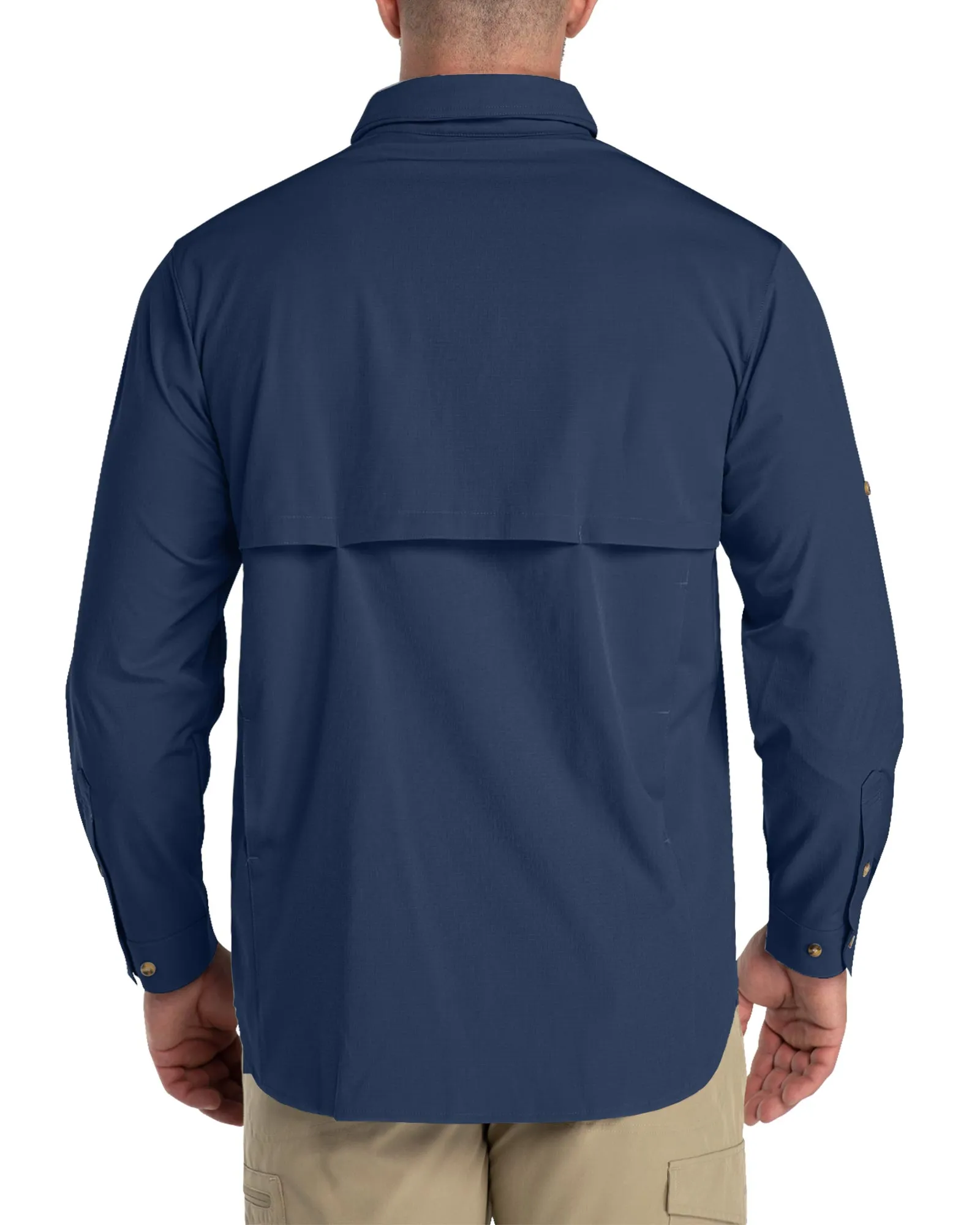 Men's 2 Zip Pockets UPF 50  Breathable Mesh Lined Vents Adjustable Sleeve Shirt