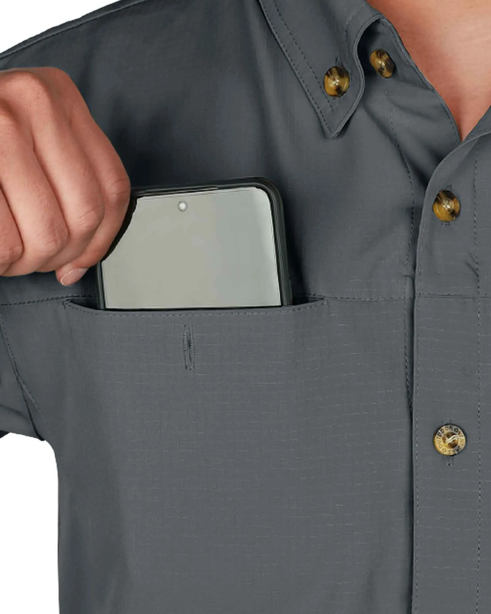 Men's 2 Zip Pockets UPF 50  Breathable Mesh Lined Vents Adjustable Sleeve Shirt