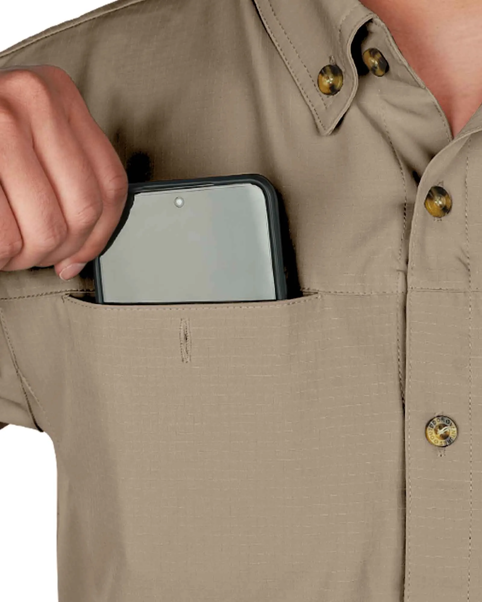 Men's 2 Zip Pockets UPF 50  Breathable Mesh Lined Vents Adjustable Sleeve Shirt