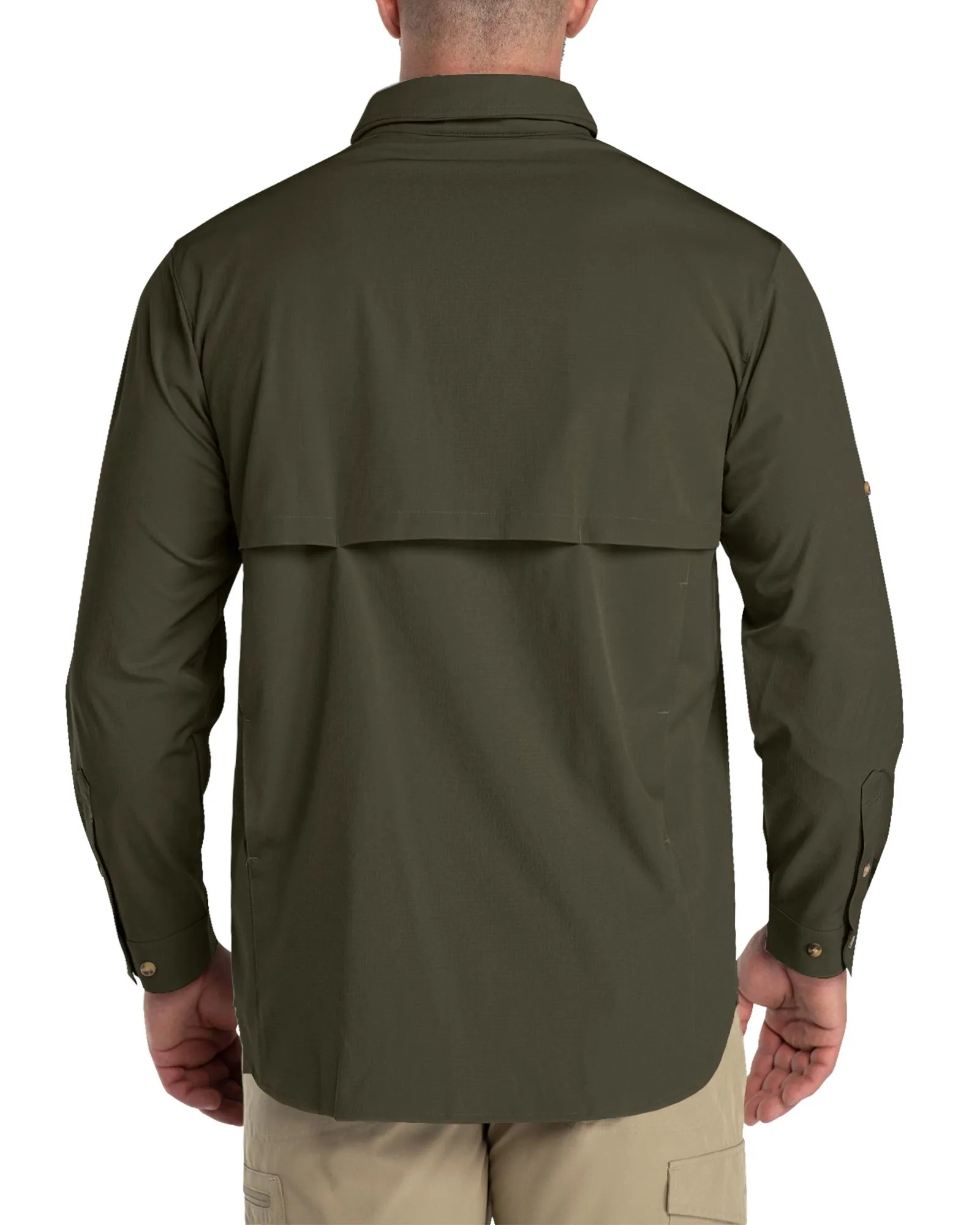 Men's 2 Zip Pockets UPF 50  Breathable Mesh Lined Vents Adjustable Sleeve Shirt