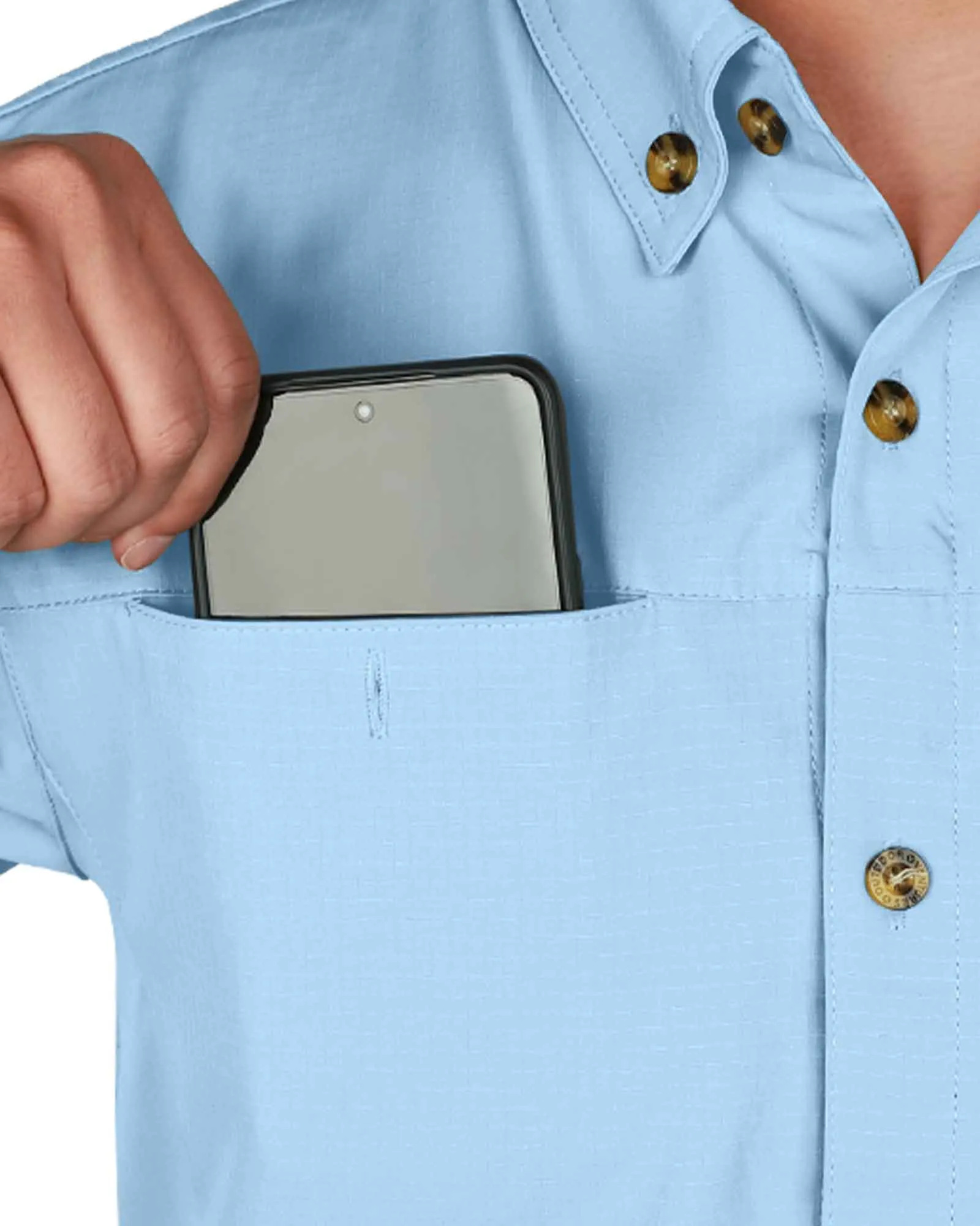 Men's 2 Zip Pockets UPF 50  Breathable Mesh Lined Vents Adjustable Sleeve Shirt
