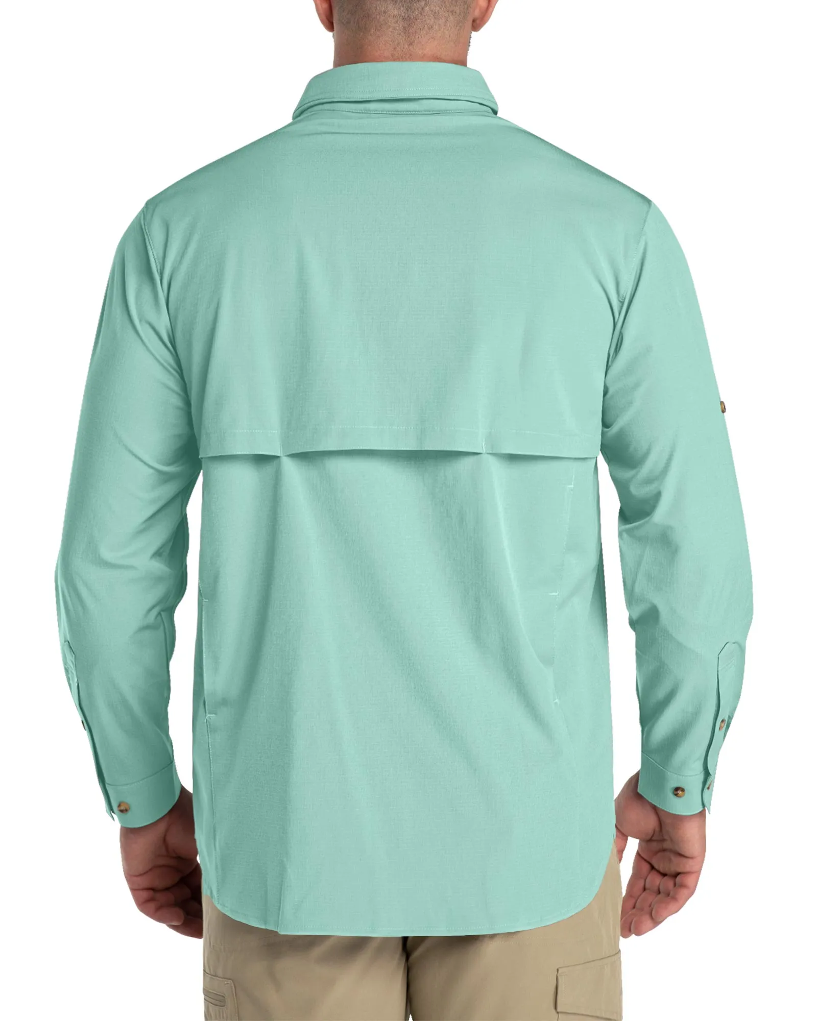 Men's 2 Zip Pockets UPF 50  Breathable Mesh Lined Vents Adjustable Sleeve Shirt