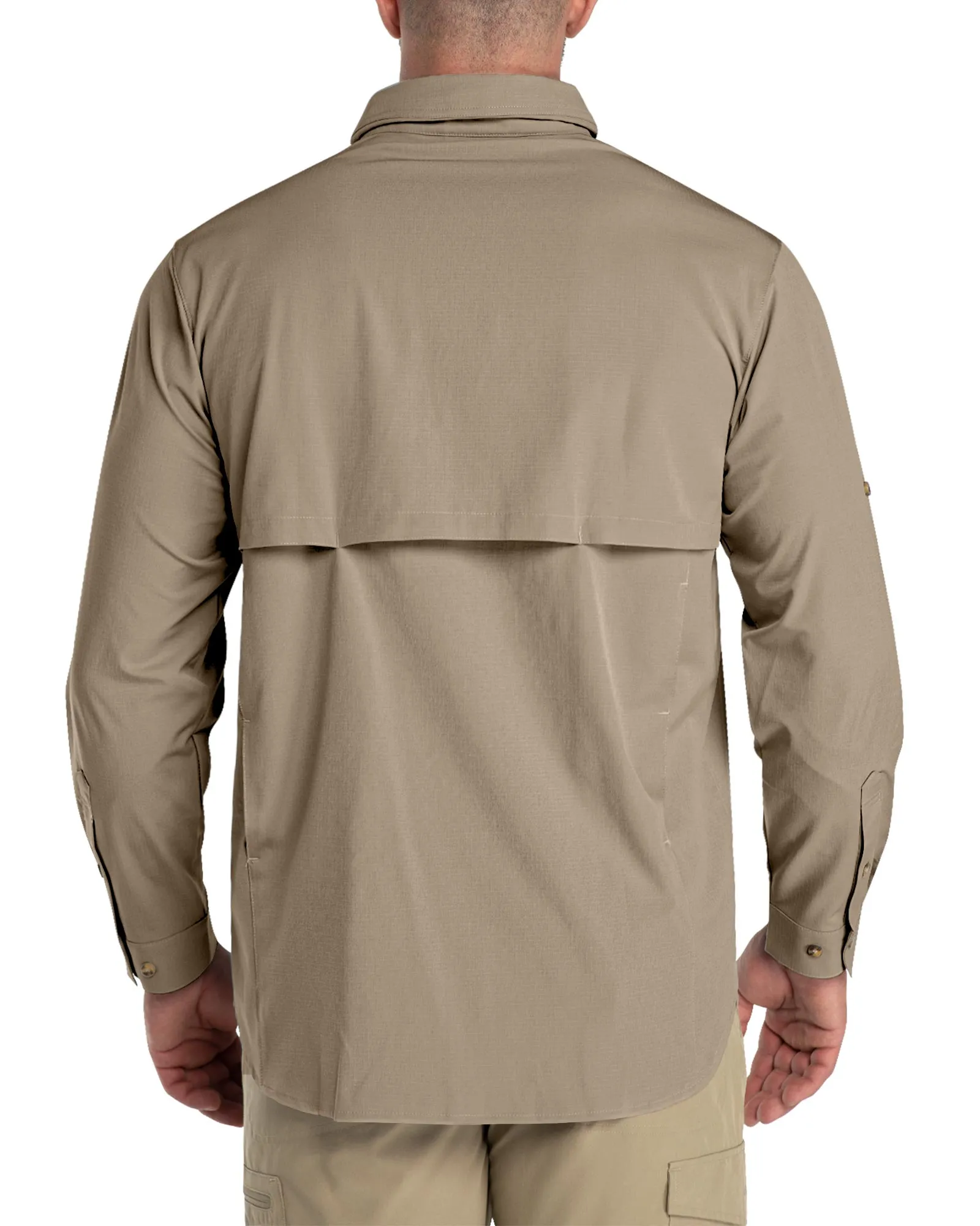 Men's 2 Zip Pockets UPF 50  Breathable Mesh Lined Vents Adjustable Sleeve Shirt
