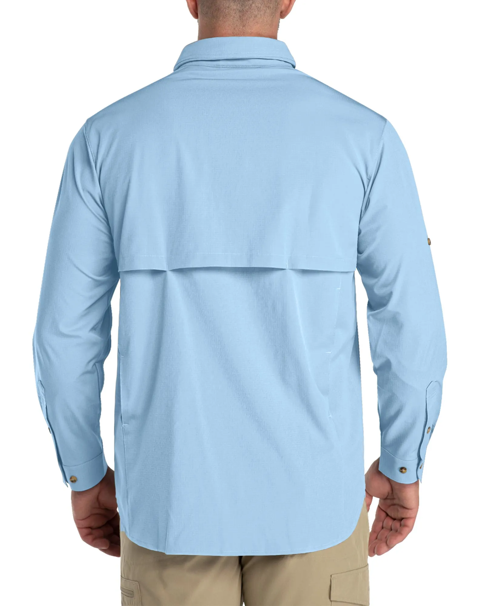 Men's 2 Zip Pockets UPF 50  Breathable Mesh Lined Vents Adjustable Sleeve Shirt
