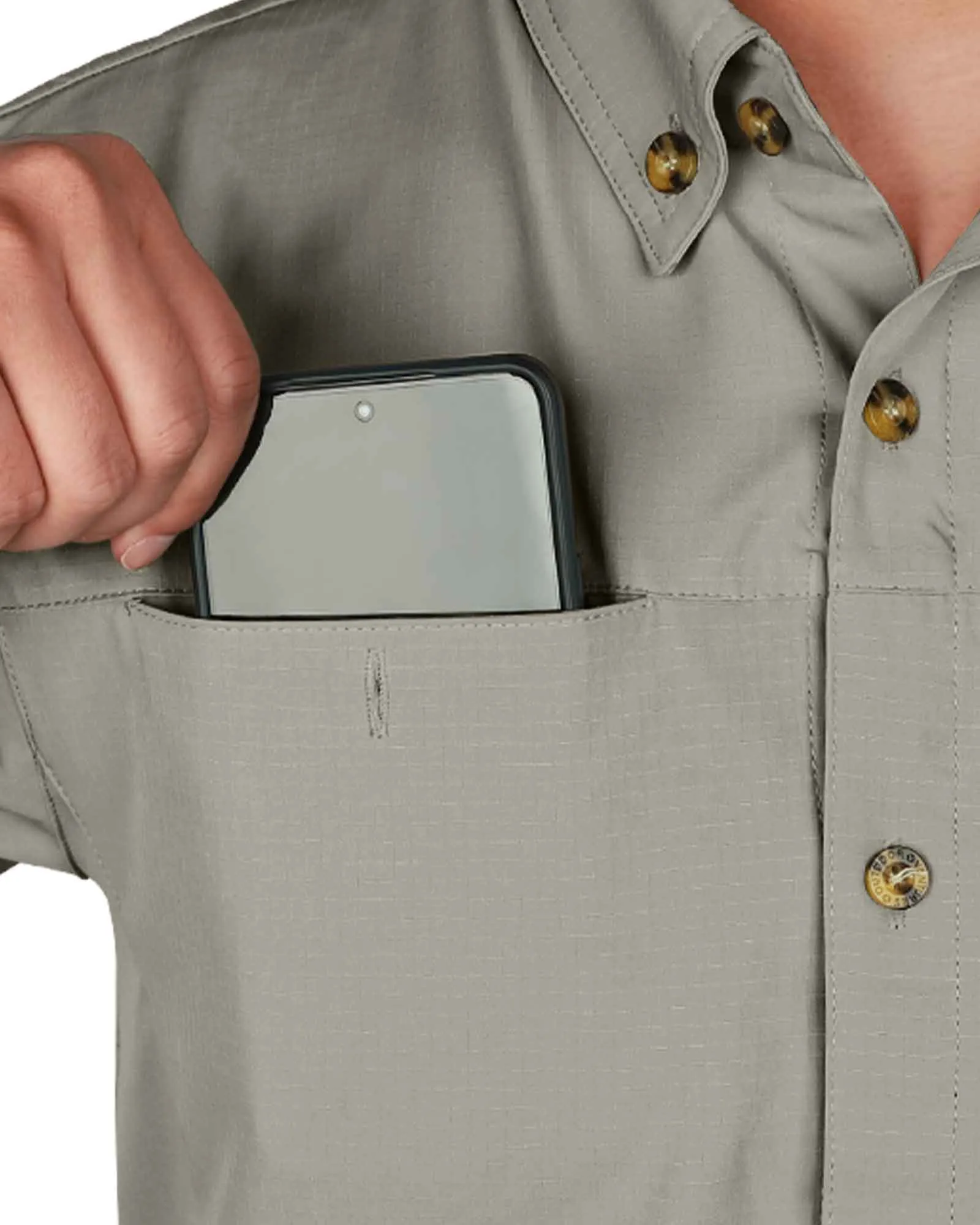 Men's 2 Zip Pockets UPF 50  Breathable Mesh Lined Vents Adjustable Sleeve Shirt