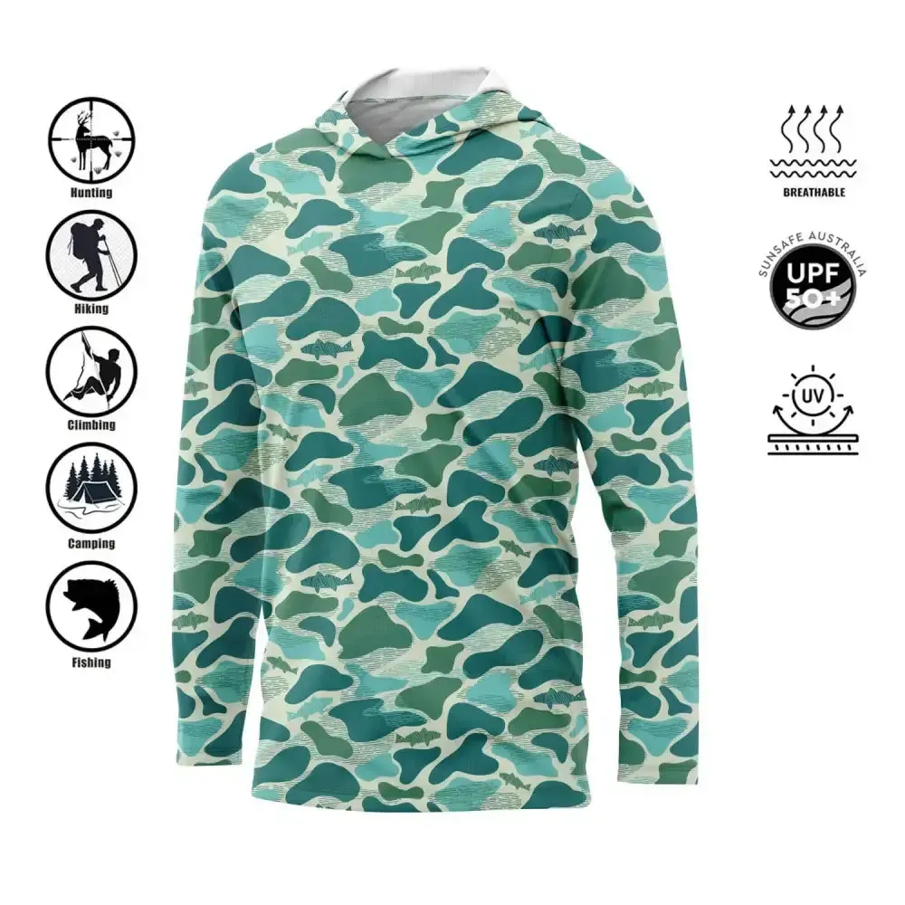 Men's Hooded Fishing Jersey - Green Camo