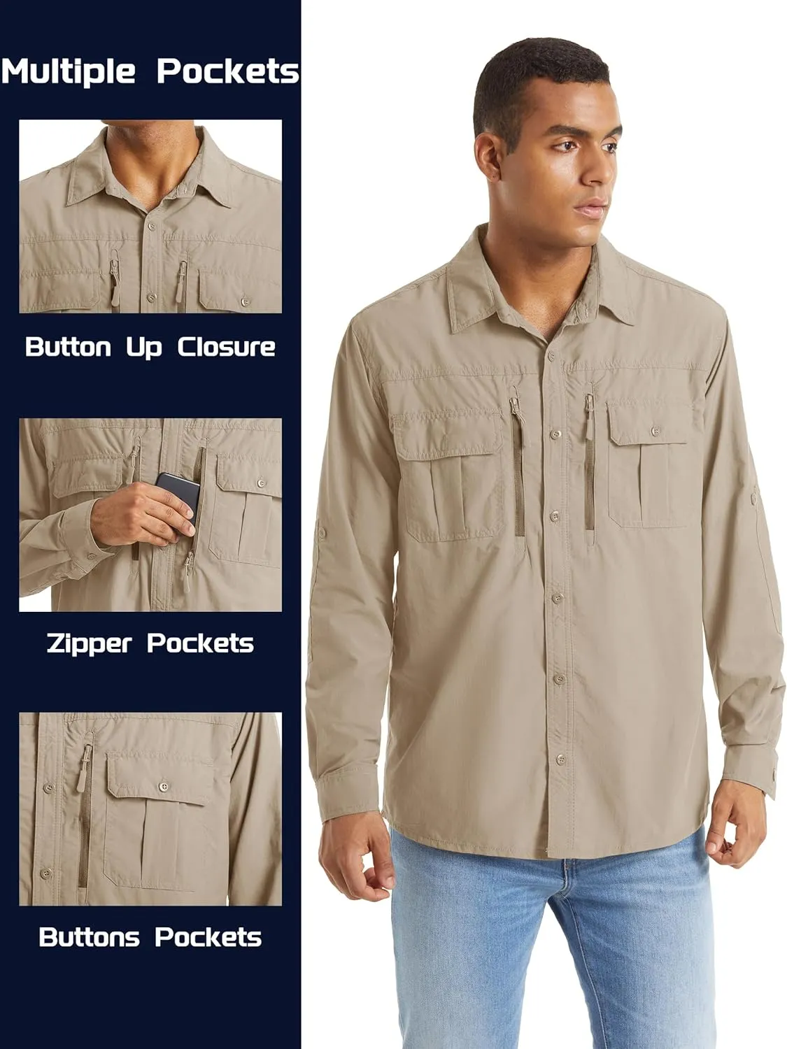 Men's Long Sleeve Hiking Button Shirts