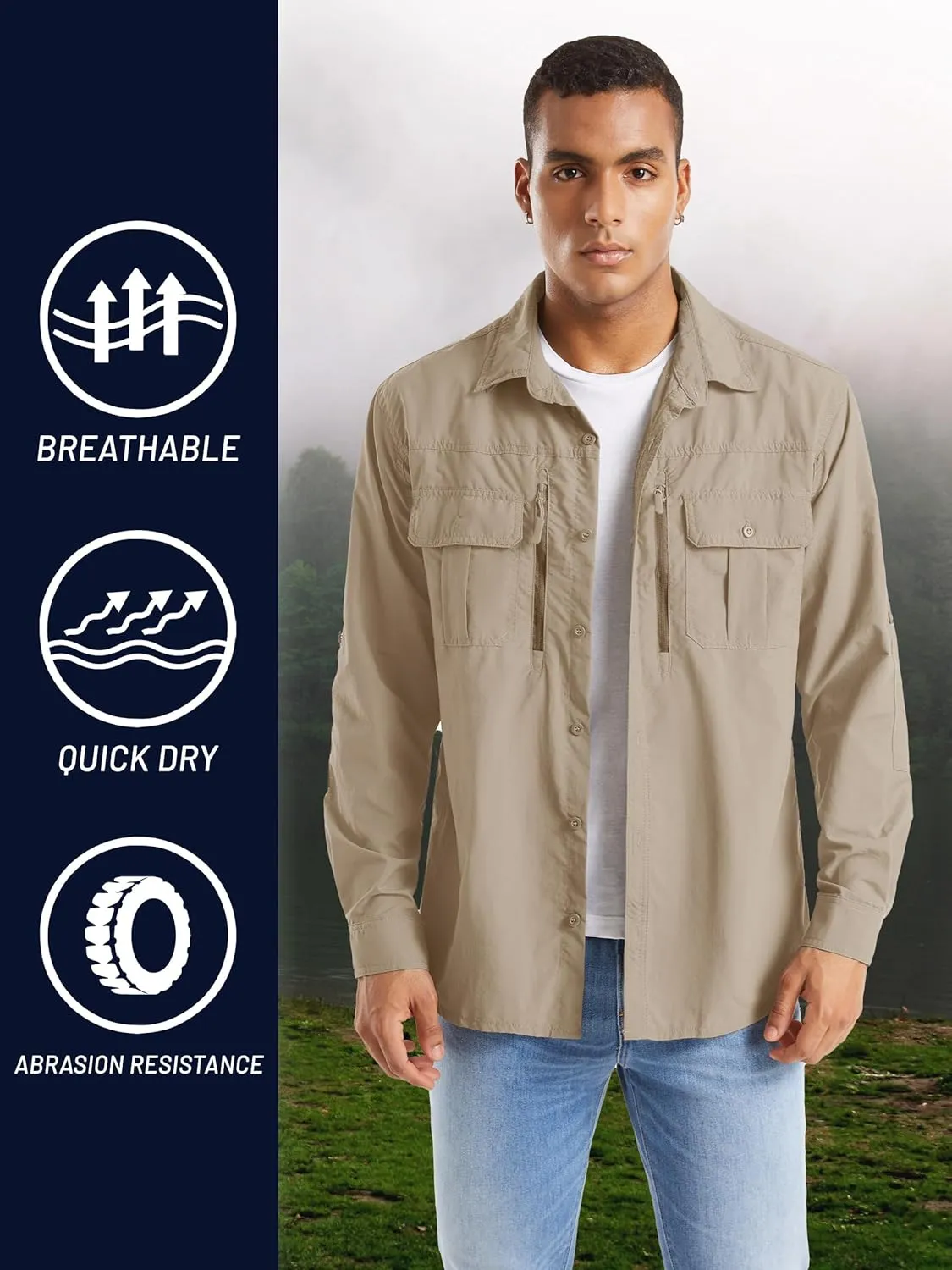 Men's Long Sleeve Hiking Button Shirts