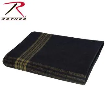 Navy With Gold Stripe Wool Blanket