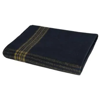 Navy With Gold Stripe Wool Blanket