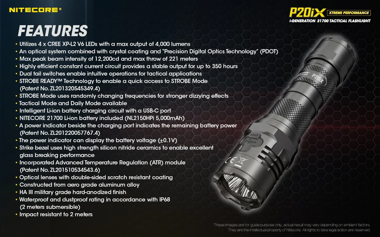 NITECORE 4000 LUMENS USB-C RECHARGEABLE FLASHLIGHT (P20IX)