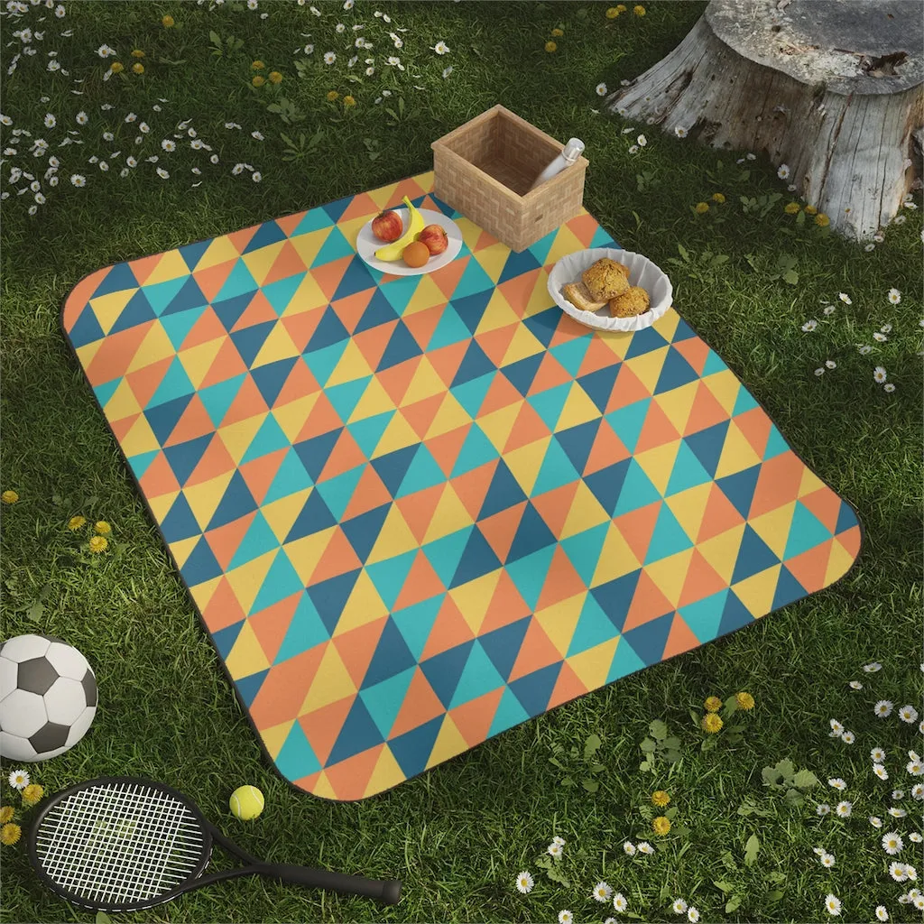Picnic Blanket Geo Retro Pattern Lawn Picnic Blanket Beach Blanket with Strap One Size One Sized Print Gifts