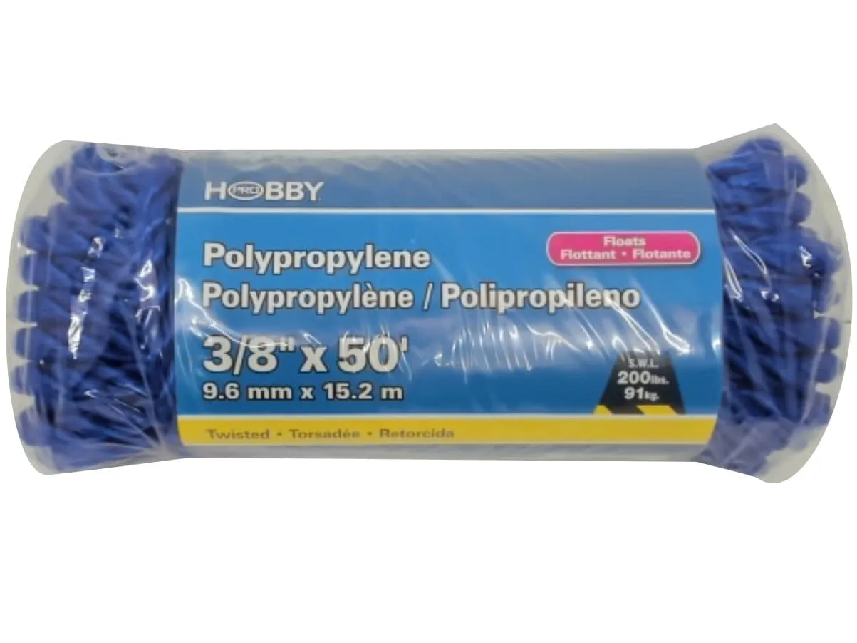 Polypropylene Rope 3/8" X 50' Blue Twisted 200lbs. (endcap)