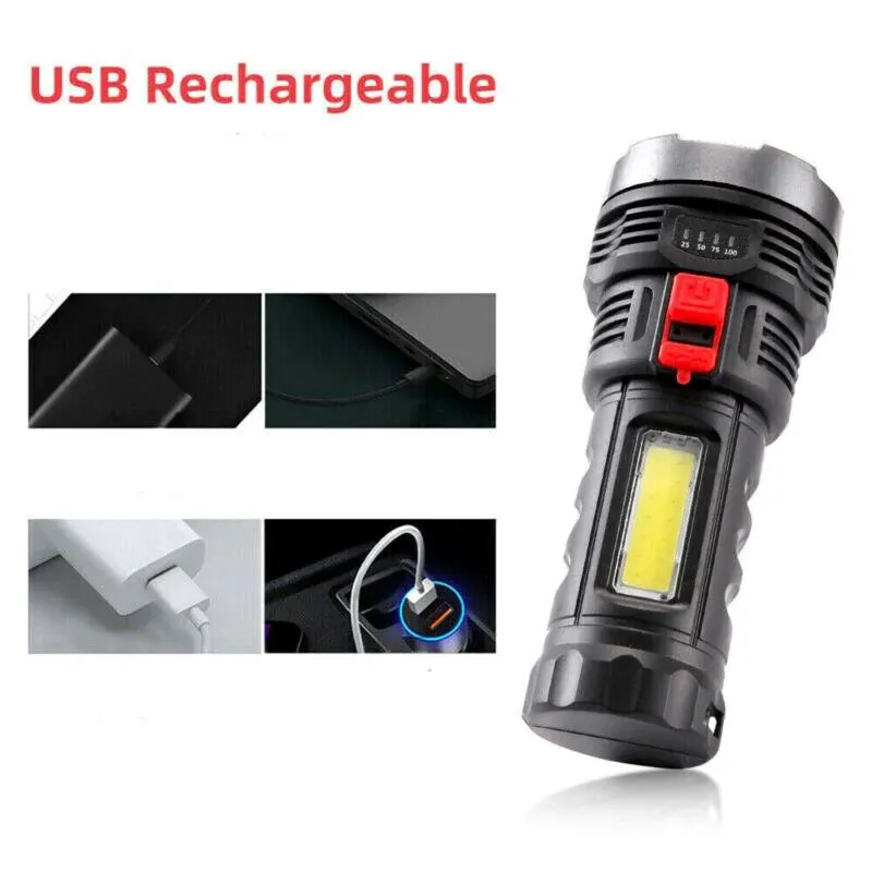 SMAXPro™ 2pk LED Tactical Rechargeable Flashlights: COB, Super Bright, Zoomable, Waterproof