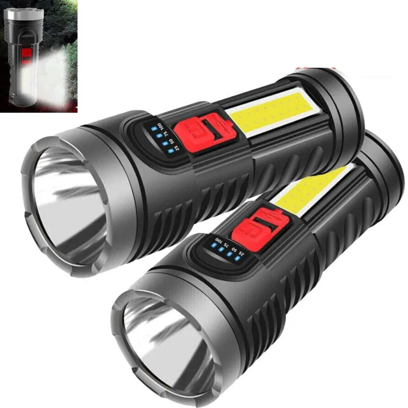 SMAXPro™ 2pk LED Tactical Rechargeable Flashlights: COB, Super Bright, Zoomable, Waterproof