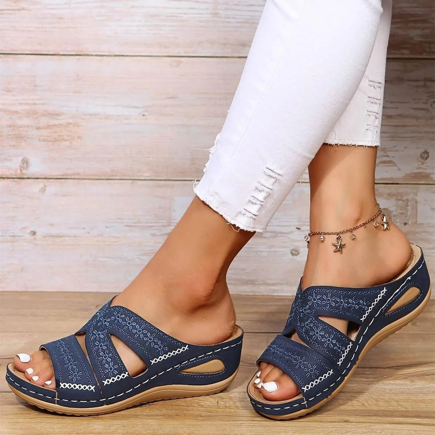 Women's Orthopedic Arch Support Wedge Sandals, Casual Platform Slip On Open Toe Sandals, Unisex-Adults
