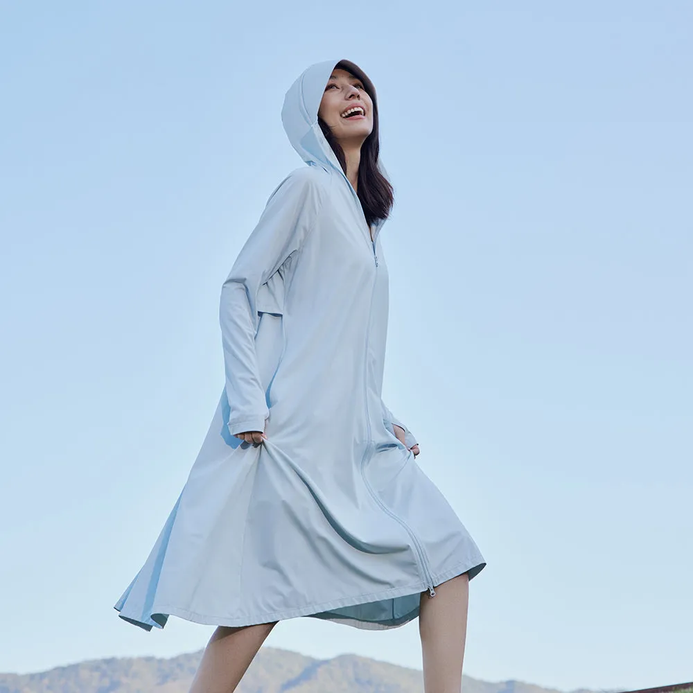 Women's Sun Protection Hoodie Long Sleeve Full Cover Cooling Mid Length Long Trench UPF 50 