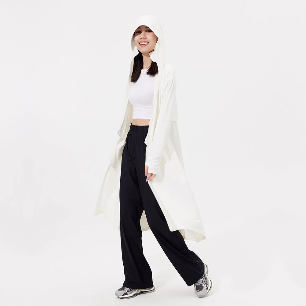 Women's Sun Protection Hoodie Long Sleeve Full Cover Cooling Mid Length Long Trench UPF 50 