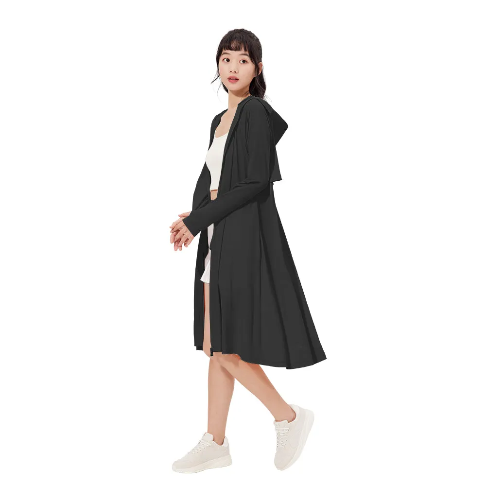 Women's Sun Protection Hoodie Long Sleeve Full Cover Cooling Mid Length Long Trench UPF 50 