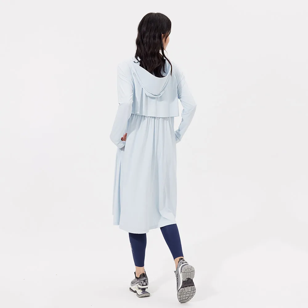 Women's Sun Protection Hoodie Long Sleeve Full Cover Cooling Mid Length Long Trench UPF 50 