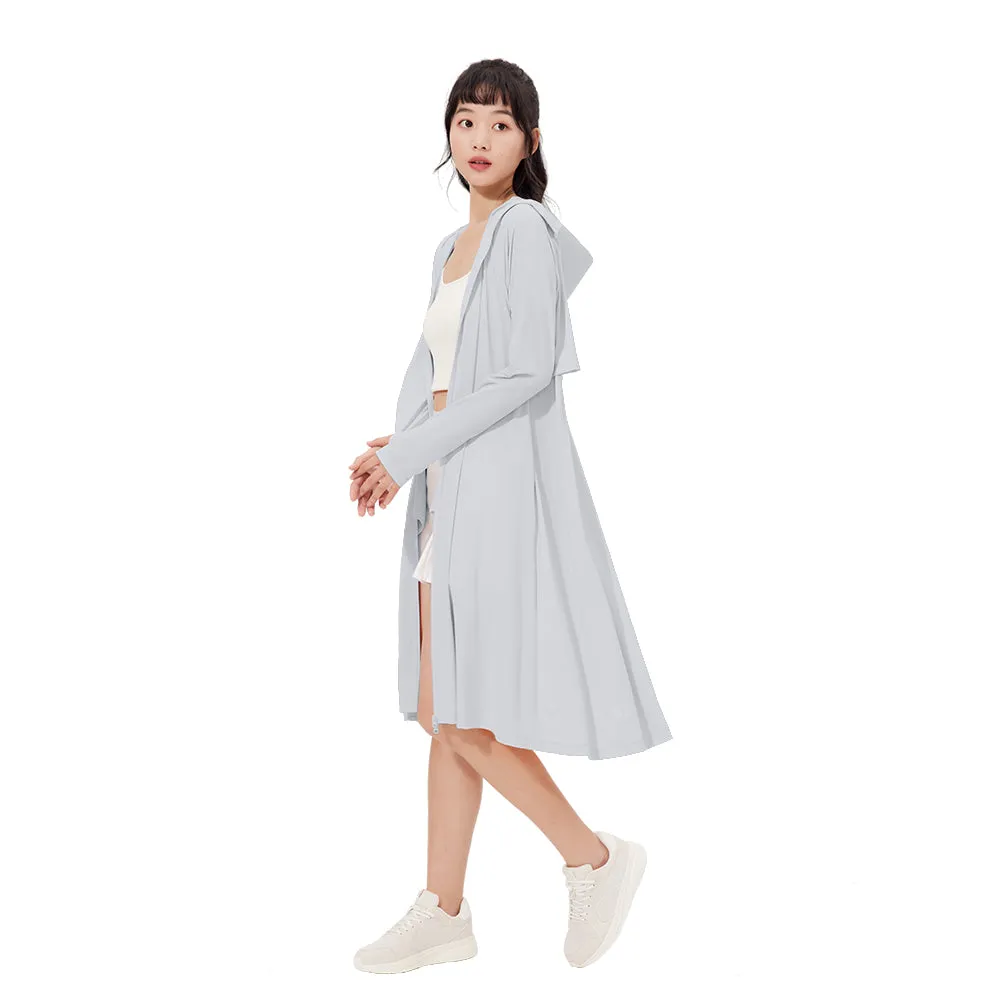 Women's Sun Protection Hoodie Long Sleeve Full Cover Cooling Mid Length Long Trench UPF 50 