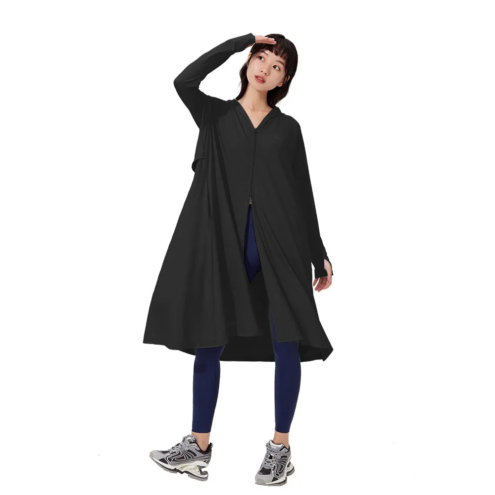 Women's Sun Protection Hoodie Long Sleeve Full Cover Cooling Mid Length Long Trench UPF 50 